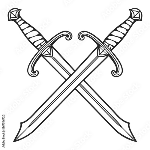 Ancient medieval bladed steel weapons, sharp antique daggers, and isolated vector sword illustrations with metal handles