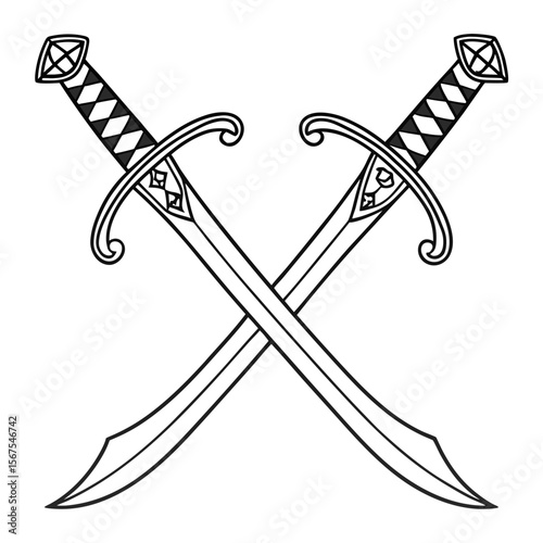 Ancient medieval bladed steel weapons, sharp antique daggers, and isolated vector sword illustrations with metal handles