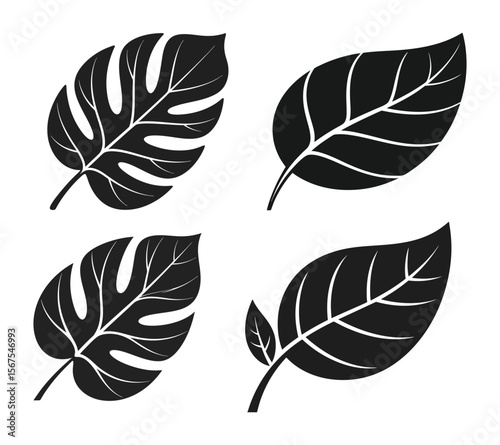 Flat Design Leaf Logo Element, Clean Line Foliage for Natural Themes On White Background


