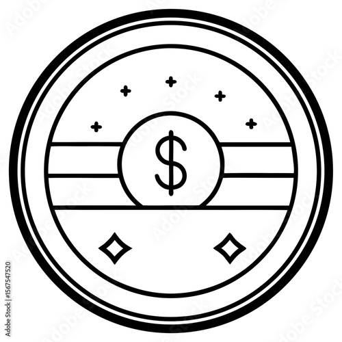 A black dollar sign symbol represents finance, business, and wealth on a white background