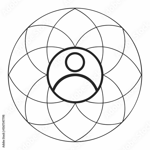 Vector illustration of an abstract black and white sphere with an atomic symbol, a scientific design element
