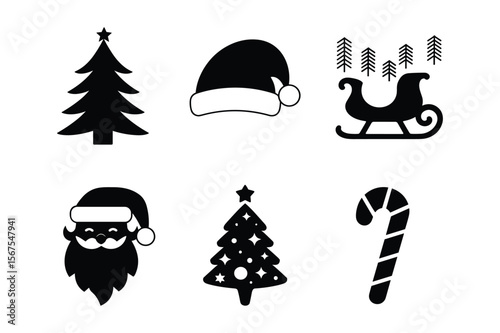 Christmas Holiday and Santa Claus Glyph Icons Set