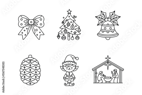 Christmas and Nativity Hand-Drawn Outline Icons Set