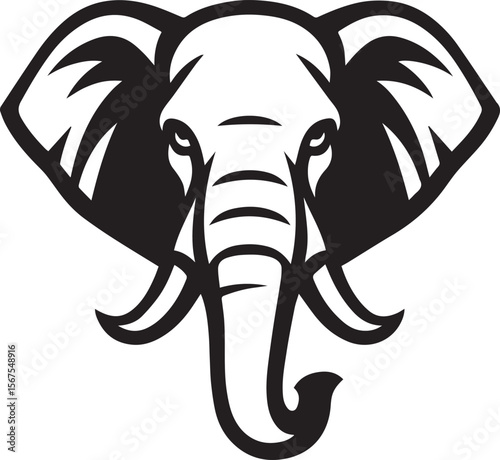 Majestic Elephant Head Black and White Illustration