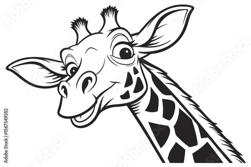 Grinning cartoon giraffe winks, showing a playful charm with its distinctive black and white pattern