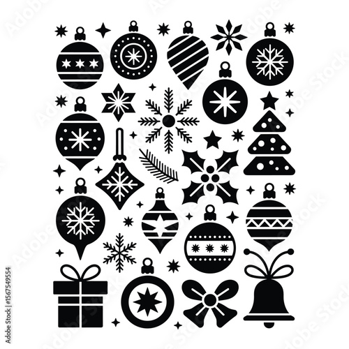 Christmas Holiday Ornaments and Decorations Icon Set