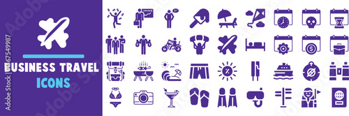 Business travel icons set vector graphic illustration collection design