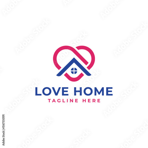 love home logo design house heart lovely house home care wellness business 