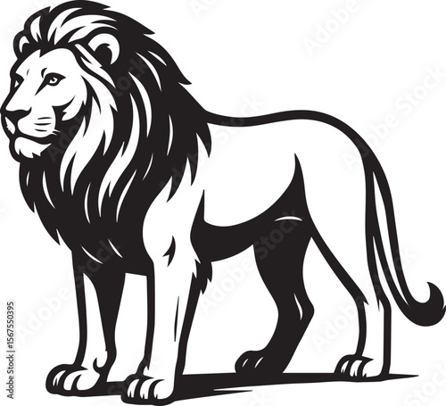 Majestic Lion Powerful Black and White Illustration