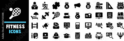 Diverse educational and fitness icons for learning and sports vector shape