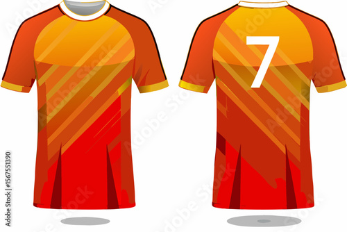 Orange and Red Soccer Jersey with Number Seven Front and Back View