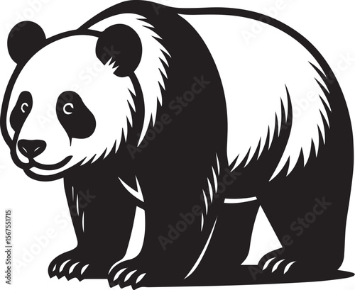 Majestic Giant Panda Illustration Black and White Design