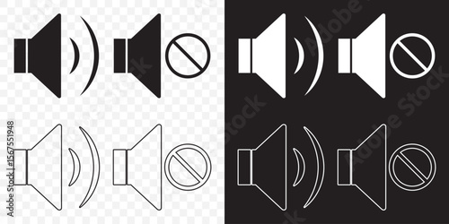 Sound off and sound on vector icons. Sound speaker icon in black outline. broadcasting. Speaker Set Icon. Sound Icon. volume icon vector illustration.