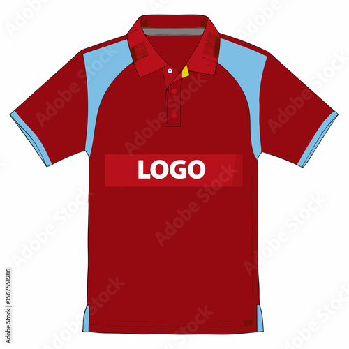 Maroon Polo Shirt with Light Blue Accents and a Logo Placeholder Design