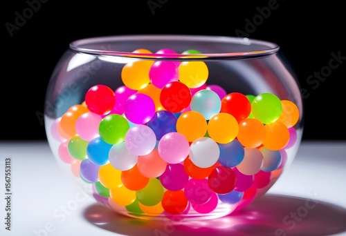 A colorful orbeez in bowl, glass bowl full with colorful orbeez 