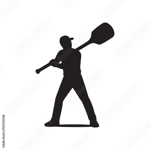Silhouette of baseball player swinging bat with cap on against a white background image view