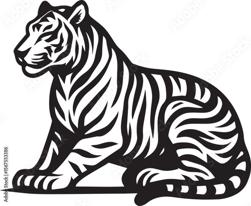 Majestic Tiger Illustration Black and White Vector Art
