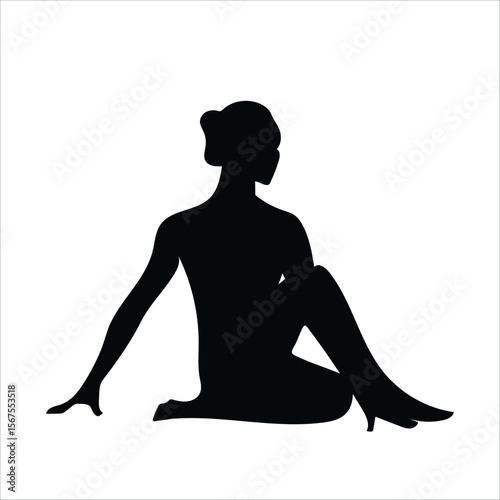 Yoga pose in seated twist position silhouette