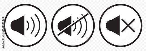 sound on off icons vector in line style . sound volume and mute icon. Volume allow and volume prohibit icon set. Sound and Mute. Volume icon set on Transparent Background. EPS 10.