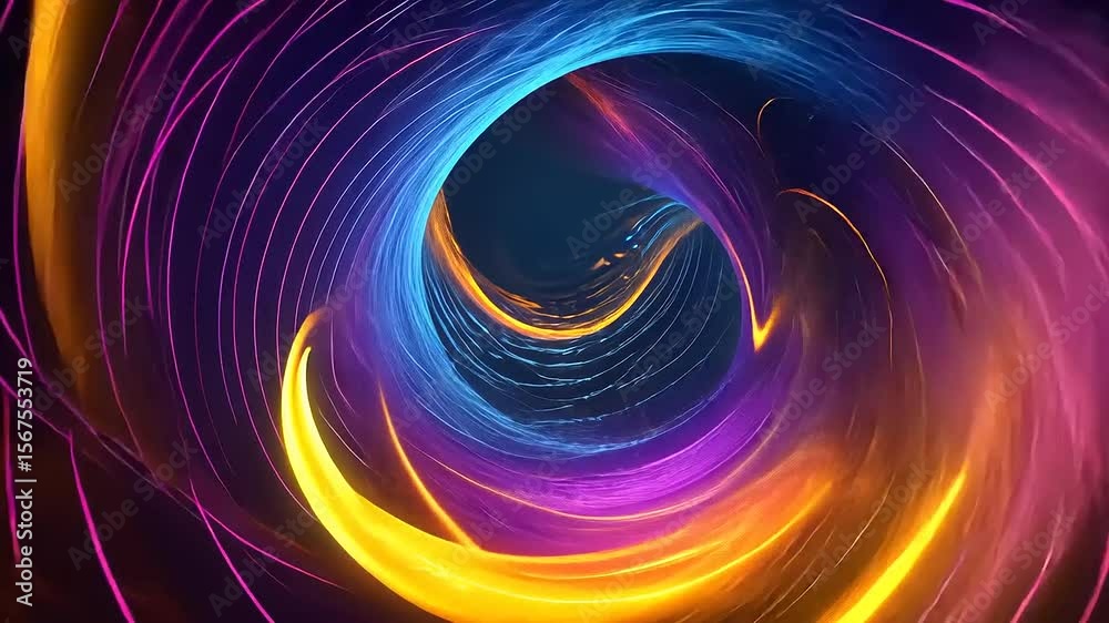 Vibrant swirling tunnel of light with neon colors creating a mesmerizing visual depth effect