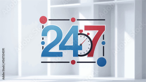 Blue red twenty four seven stopwatch logo vector