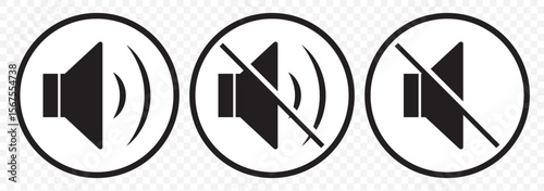 sound on off icons vector in line style . sound volume and mute icon. Volume allow and volume prohibit icon set. Sound and Mute. Volume icon set on Transparent Background. EPS 10.