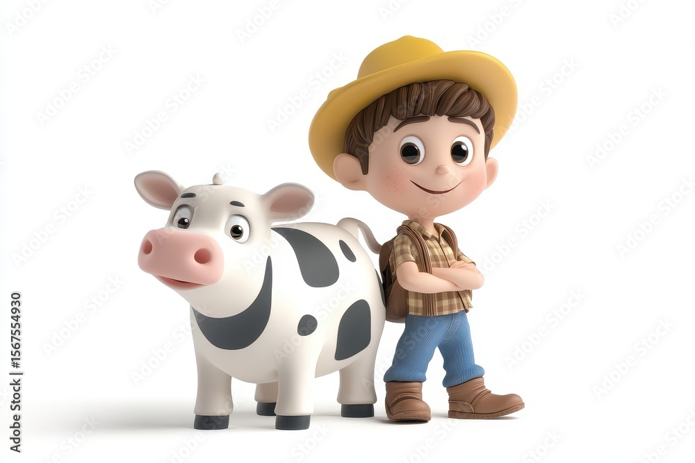 Fototapeta premium Child in cat-cow sequence 3D CARTOON CHARACTER of ON WHITE BACKGROUND