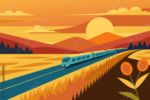 A Scenic Train Journey Through Golden Wheat Fields