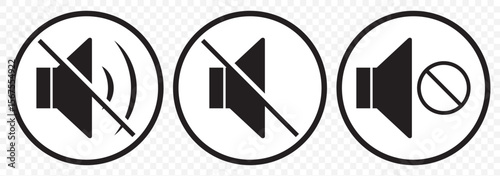 sound on off icons vector in line style . sound volume and mute icon. Volume allow and volume prohibit icon set. Sound and Mute. Volume icon set on Transparent Background. EPS 10.