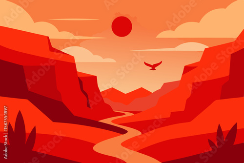 Sun Drenched Canyon with Winding River