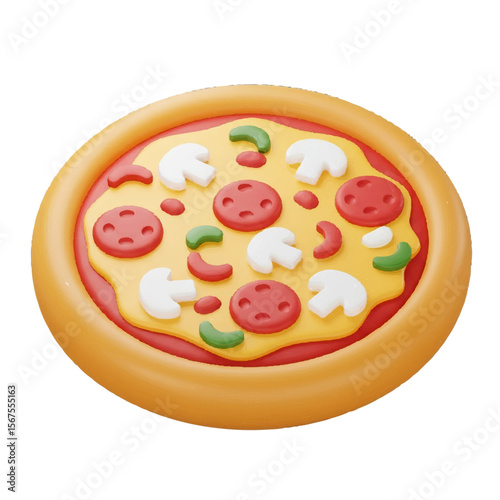 Delicious 3D Render of a Pepperoni and Mushroom Pizza