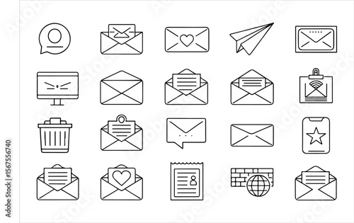 Email and Mail Icons Set in Vector Style for Web and Communication