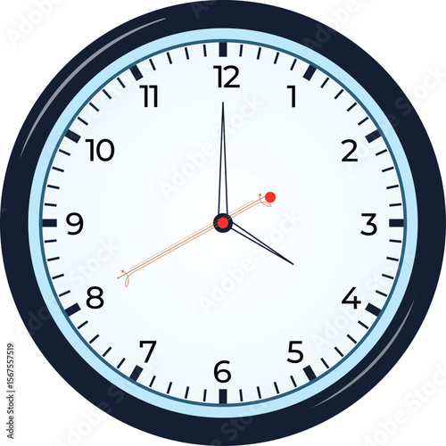 Round Wall Quartz Clock Vector – Classic Timepiece Illustration for Home Decor, Office Use, Punctuality, and Time Management Designs