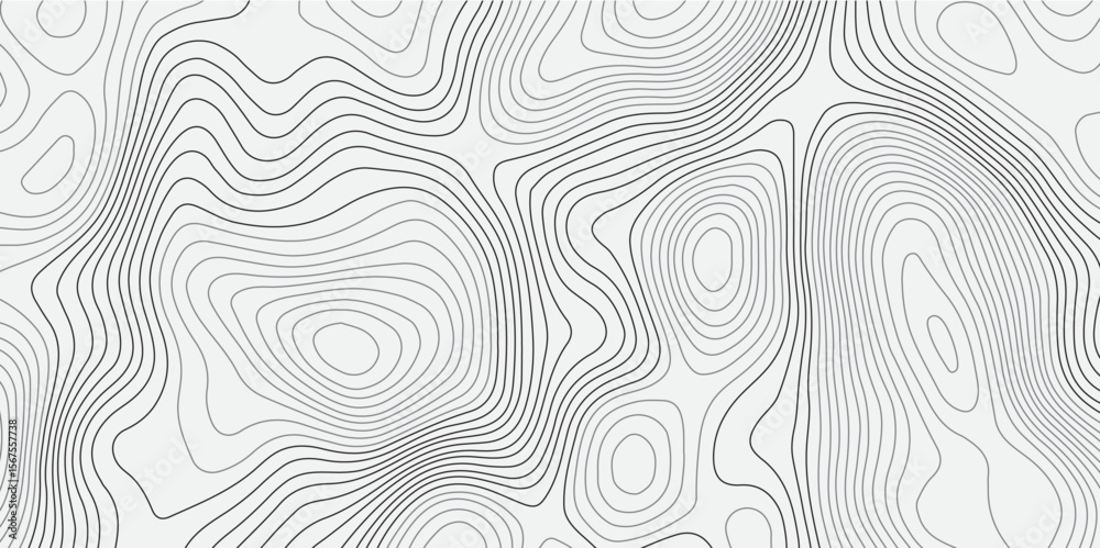 Fototapeta premium A seamless, minimalist background featuring abstract topographic contour lines in soft greys over a clean white canvas. The undulating,wavy lines form organic,layered shapes resembling elevation maps.