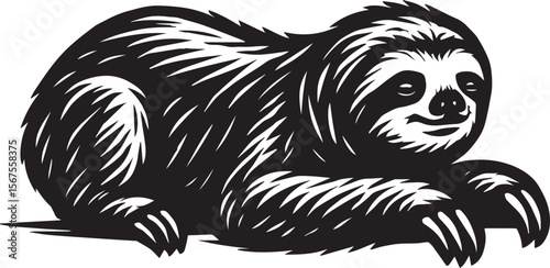 Serene Sloth A Black and White Illustration