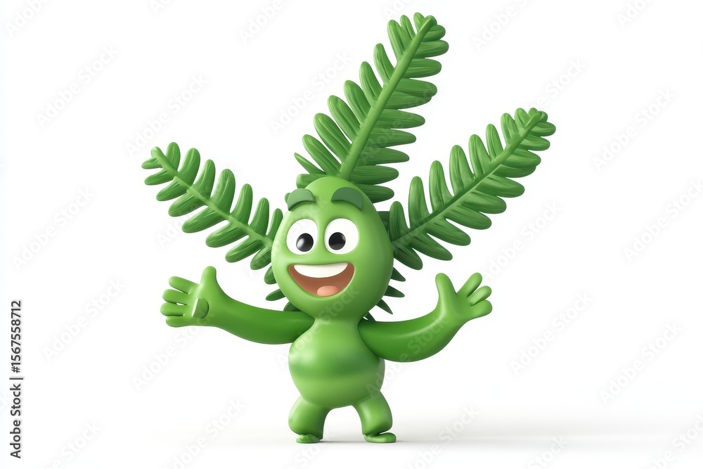 Fototapeta premium Christmas Fern isolated in 3d cartoon character on white background