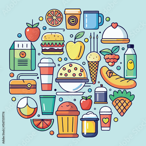 Food and Drink Icons – Line & Filled Style | Restaurant, Cafe, Menu, Infographic Set