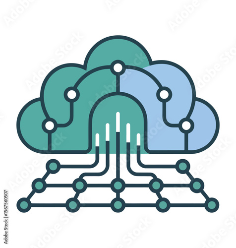 Cloud Computing and Data Network Icon with Connected Nodes