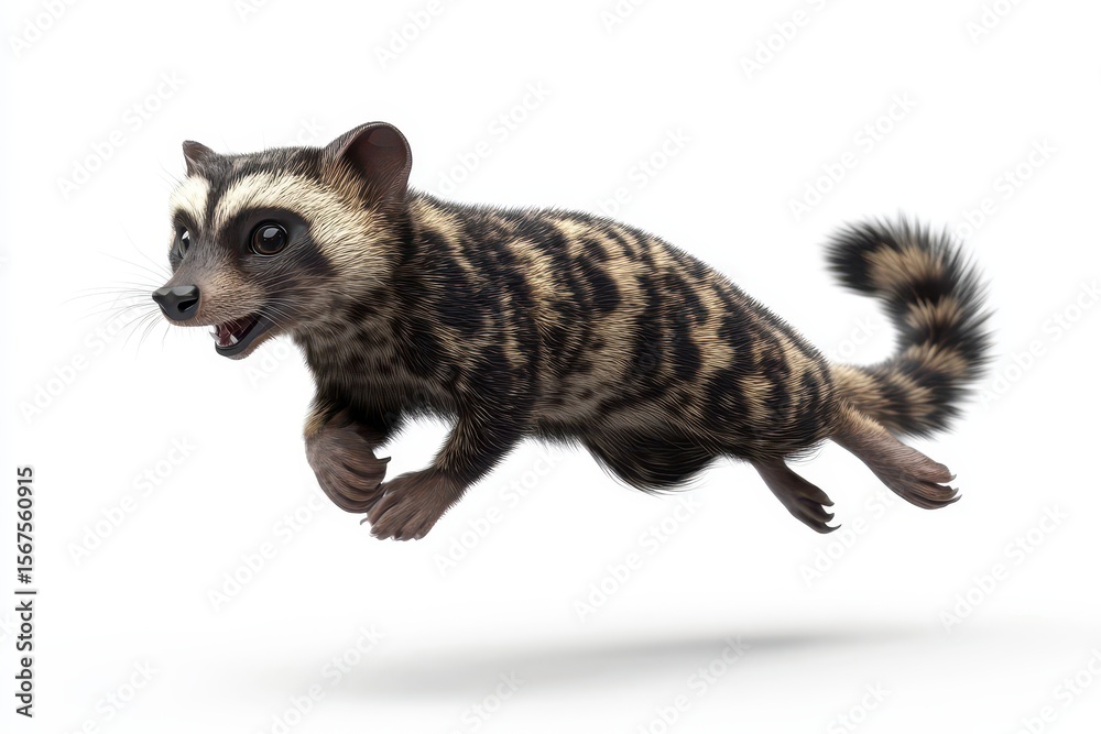 Obraz premium Civet jumping sideways 3d render cartoon character on white background