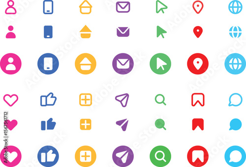 A collection of popular social media icons in colorful and monochrome styles, including Facebook, Instagram, TikTok, YouTube, Discord, WhatsApp, Telegram, Snapchat, LinkedIn, and more.