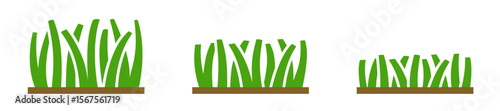 Freshly cut spring grass icon set. Neatly trimmed short turf in solid vector format for lawn care, turf management, landscape design, golf course greens, sports fields, and other outdoor spaces.
