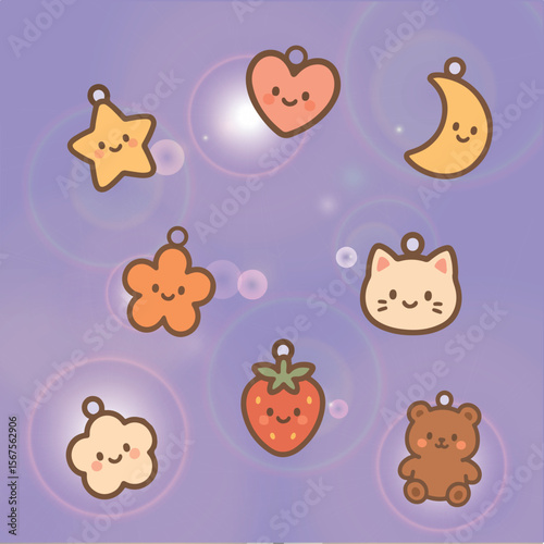 Sticker cliparts from charms kitty teddy moon flowers, stars and moon