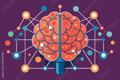 Brain illustration with interconnected nodes highlighting neural networks and cognitive processes in a modern design