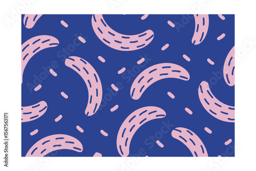 Pink curved shapes with dashed lines small pink ovals on a deep blue pattern vector