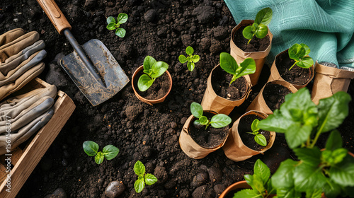Wallpaper Mural Spring Garden Flatlay with Biodegradable Seed Pots and Gloves Torontodigital.ca