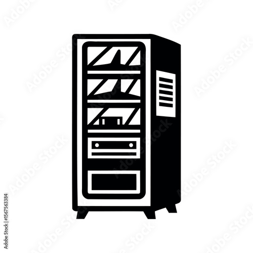 Isolated vending machine silhouette with multiple shelves and compartments on a white background