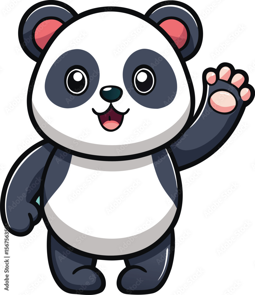 Naklejka premium Adorable Baby Panda Waving One Paw