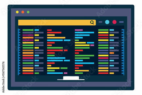 Colorful code editor interface displays various programming languages and vibrant syntax highlighting in a modern workspace setting