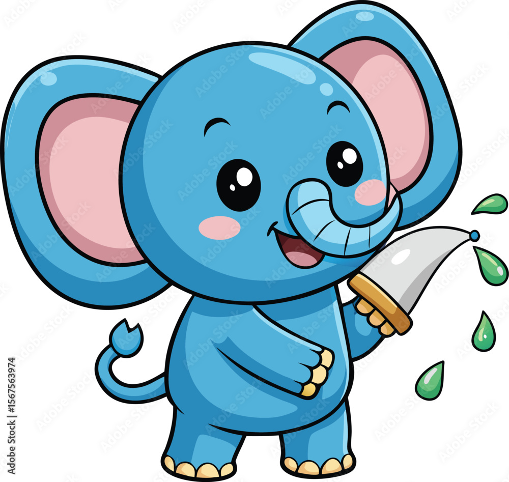 Fototapeta premium Adorable Kawaii Elephant Spraying Water