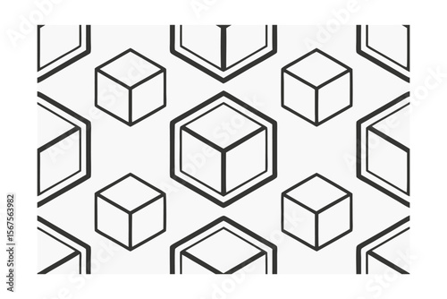 Geometric pattern cubes hexagonal frames on a light gray vector